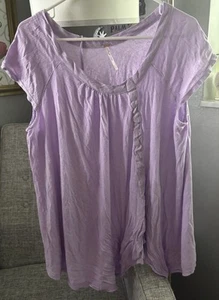 Free People Large Lilac Purple Keep It Casual Cap Sleeve Oversized Top Blouse - Picture 1 of 7