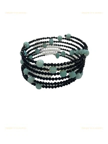 Nuevo brazalete redondo natural negro espinela 925 tejido con cuentas de plata esterlina joyería Foto 1 de 4