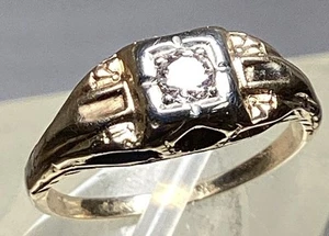 Antique 14k Yellow Gold/ White Gold Diamond Solitaire Ring Size 5 - Picture 1 of 10