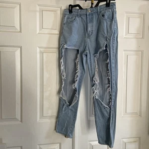 CRYSTAL ROCK Women’s (Jr Size 9) light Blue Very Distressed Jeans 28x27 - Picture 1 of 8