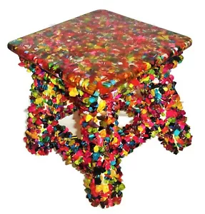 Sobral Objetos Poeticos Multi Color Mix Cacos Artist Made Resin Footstool - Picture 1 of 12