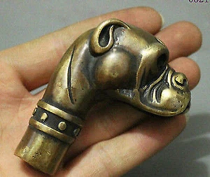 Estatua de bronce perro bastón antiguo cabeza mango accesorios colección - Imagen 1 de 8