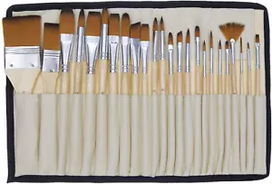 24 Pcs Artist Paint Brush Set with Free Carry Pouch for Watercolor, Acrylic, Oil - Picture 1 of 12