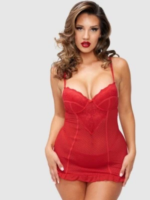NWT Frederick's of Hollywood SZ Medium Adele Lace & Mesh Underwire Chemise Red - Imagem 1 de 2