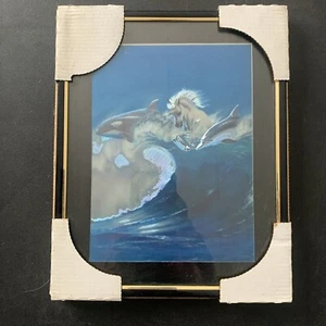 Orca Unicorn Dolphin Riding Wave Vintage Carnival Wall Hanging Print NOS NIB - Picture 1 of 4