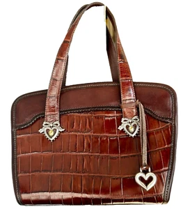 Bolso de Mano Cartera Corazón Brighton Cuero Marrón Cocodrilo Repujado - Imagen 1 de 13
