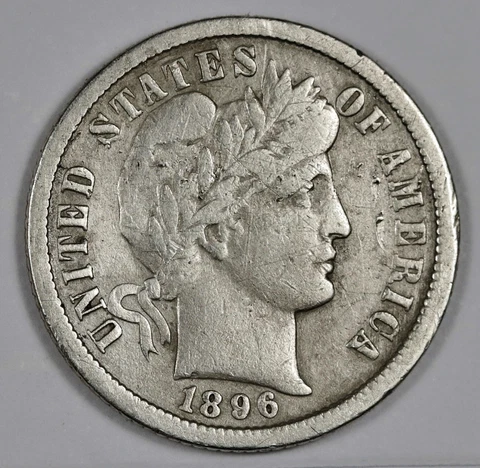 1896-o Barber Dime.  VF.  187449 Cover