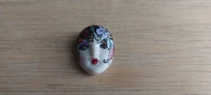 Signed Adagio Porcelain Hand Painted Face Crystal Eyes Pin Brooch - Picture 1 of 4