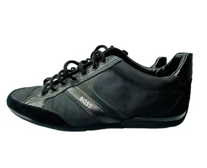 Hugo BOSS Men's Saturn Sneakers All Black Leather Low Top Shoes Sz 44 / US 11 - Picture 1 of 13
