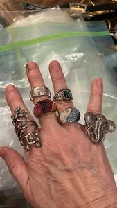 SIX COCKTAIL RINGS DIFF SIZES, Vintage, 18k Gp, Bling Marked Etc - Picture 1 of 5
