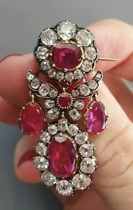 Vintage Reproduction 925silver diamond and 18k ruby yellow gold plated brooch - Picture 1 of 2