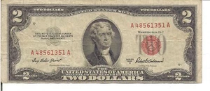 US, $2, JEFFERSON @ ctr, 1953A, OUT OF REGISTER ERROR - Picture 1 of 3