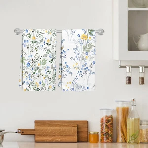 Juego de 2 toallas de cocina de flores silvestres azules y amarillas 18x26 pulgadas - Imagen 1 de 6