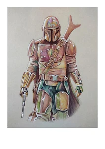 Fantástica Litografía "EL MANDALORIANO". STAR WARS. Tamaño A4 - M. ALFARO - Imagen 1 de 2