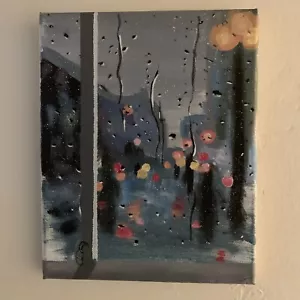 Rainy Day Raindrops Blur Window Plankton SpongeBob Painting 12x8 Acrylic 1 Of 1 - Picture 1 of 2