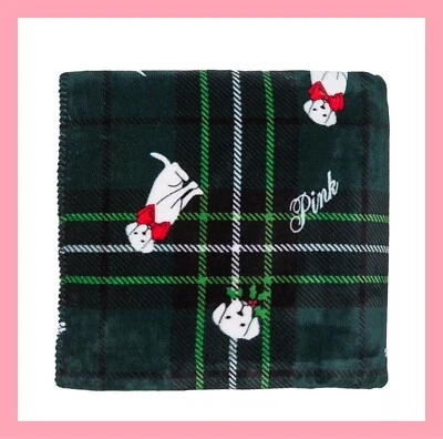 Cobertor Sherpa Victoria’s Secret rosa macio aconchegante logotipo verde xadrez filhotes férias - Imagem 1 de 3