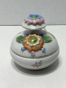 TT Takito Handpainted Applied Flowers Trinket Box-w/ Lid-Gold Trim-Japan Pink - Picture 1 of 15