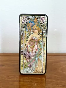 Fedoskino Russian Collection Trinket Box Hand Painted Woman Black Lacquer Signed - Picture 1 of 10