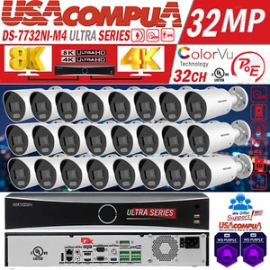 Hikvision 32CH NVR 8K 32MP 16POE Bullet 4MP ColorVu Security Camera System Lot - Picture 1 of 22