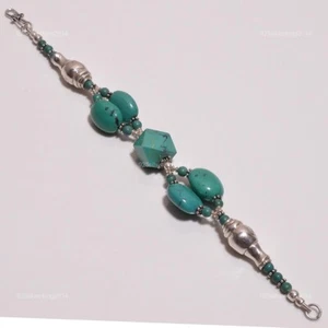 Natural turquoise gemstone beaded bracelet 925 sterling silver jewelry for girls - Picture 1 of 5