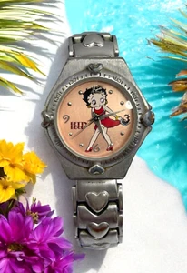 VTG 2003 Betty Boop Cartoon Ladies Wristwatch silver-tone heart band Valdawn - Picture 1 of 6