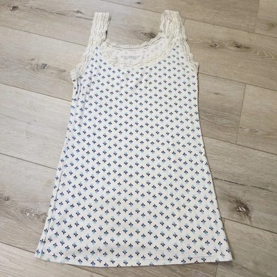 Camiseta sin mangas Old Navy Y2K vintage azul floral acanalada encaje longitud completa para mujer talla Lg Foto 1 de 4