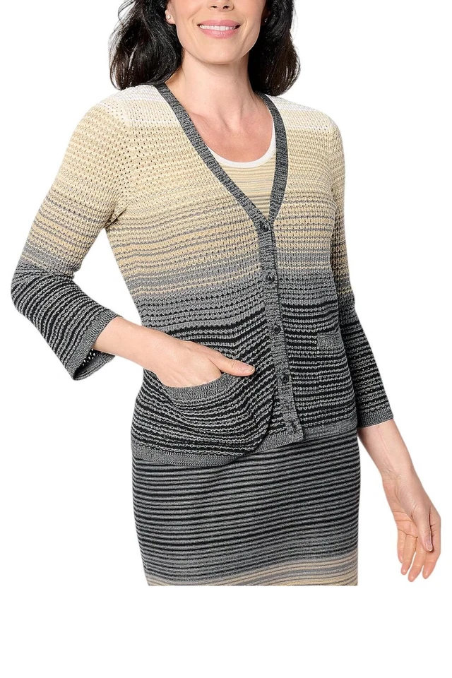 Isaac Mizrahi Live! Cárdigan de mujer a rayas ombre con bolsillos neutro Foto 1 de 1