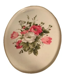 🌸KESWICK- Vintage Fibreglass Tray -Large Oval Serving Platter/Pink Rose Pattern - Picture 1 of 14