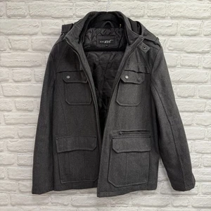 BLACK RIVET Full Zip Wool Blend Gray Hooded Coat Jacket w/ Lining Men's Size XL - Picture 1 of 20