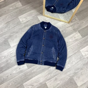 GUESS Denim Bomber Embroidered Light Blue Jacket L - Picture 1 of 13