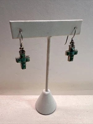 Pendientes Vintage Plata de Ley Cruz Colgantes Pierced 1 1/4" 5.30G Foto 1 de 4