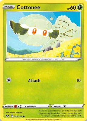Cottonee 005/202 SWSH01 Sword & Shield Base Set Pokemon 007981 - Image 1 of 2