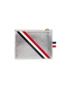 NWT Thom Browne Silver Metallic Pebble Grain Leather Pouch - Picture 1 of 5