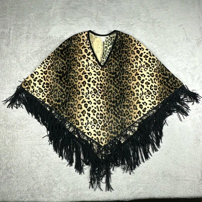 Mantón con flecos estampado de leopardo Ann N Eve capelet para mujer talla única hecho a mano EE. UU. Foto 1 de 4