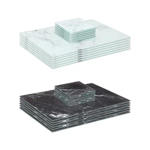 12pc Rectangle Glass Placemats & Square Coasters Set 30cm x 20cm Marble - Picture 1 of 14