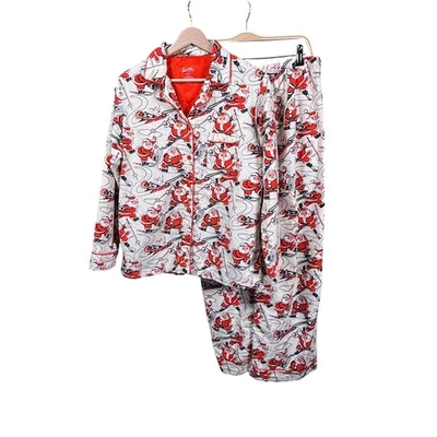 Conjunto de pijama Nick & Nora Santa esportes de inverno trenó de esqui flanela algodão feminino M - Imagem 1 de 4