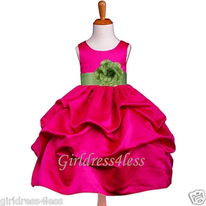 FUCHSIA/SALBEI FESTZUG HOCHZEIT ABHOLUNG BLUME MÄDCHEN KLEID 6M 12M 18M 2 4 6 8 10 12 - Bild 1 von 2