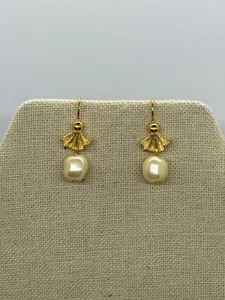 8mm Faux Pearl Gold Tassel Earrings Ear Drop Dangle Classic Fashion Hoop - Picture 1 of 2