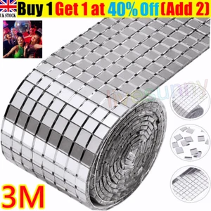 3 Rolls Glass Mosaic Tiles Mirror Sticker Self Adhesive DIY Square Home Decal*UK - Picture 1 of 15