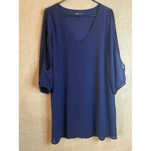 Lulus Navy Blue Dress size M V-Neck 3/4 Sleeve Sheer Detail Casual Party - Picture 1 of 8
