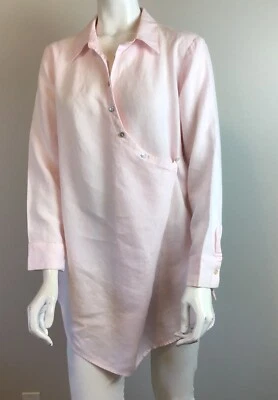 Cómoda blusa túnica cruzada con botones de lino rosa M EE. UU. Foto 1 de 4