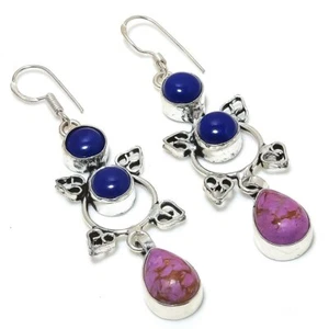 Copper Orange Turquoise, Garnet Gemstone 925 Sterling Silver Earring 2.88 " c485 - Picture 1 of 8