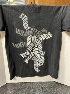Vintage Stussy World Tour Tee Shirt Size M Black Rare - Picture 1 of 6