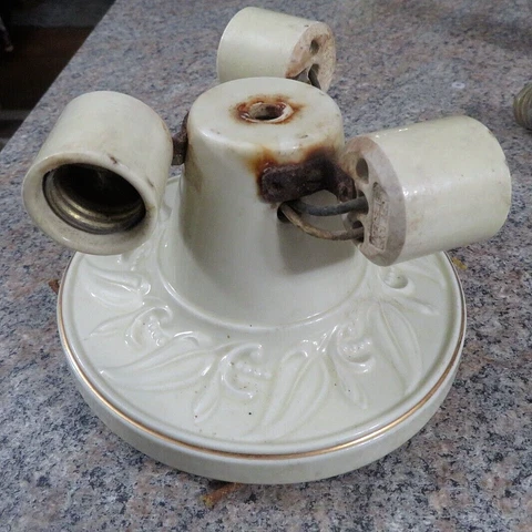 Vintage Porcelier Ceramic Ceiling Light Fixture 3 Light parts/restoration  (LS) Cover
