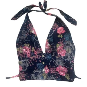 Vintage Sassy Suits Halter Top Size 7 Small Floral Button Front Hippie Boho - Picture 1 of 15