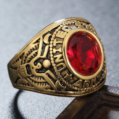 Mens Military Stone Ring Stainless Steel United States Army Oval Band Size 7-12 - Image 1 of 4