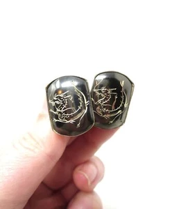 Pair of Sterling Silver Etched Dragon Scewback Earrings Fantasy Sci Fi Hollow - Picture 1 of 8