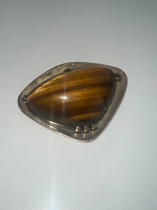 STILVOLLE GROSSE VINTAGE BROSCHE 9 kt GOLDMONTIERT TIGERAUGE - 13,8 g - Bild 1 von 13