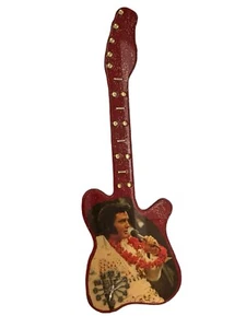 Vintage lackierte Elvis Presley roter Glitzer Holzgitarre Wanduhr - Bild 1 von 14