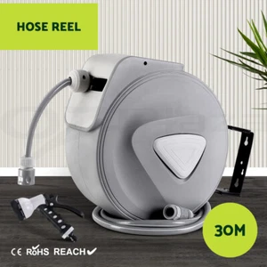 Retractable Hose Reel 30M Garden Water Auto Rewind Spray Gun - Picture 1 of 11